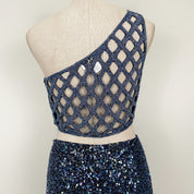 Navy Embellished Silk Maxi Skirt Set (S/M)