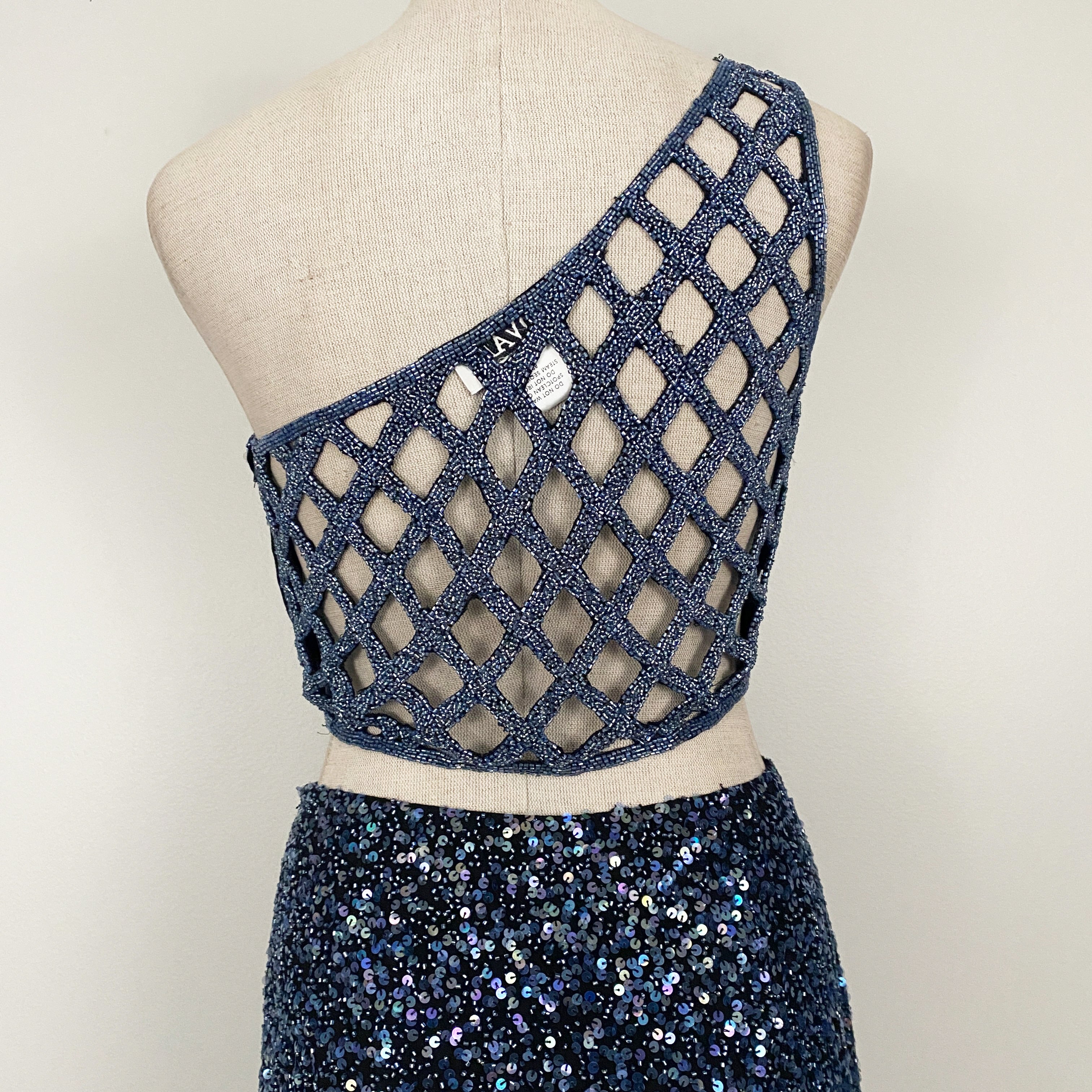 Jovani Vintage Navy Embellished Silk Maxi Skirt Set (S/M)
