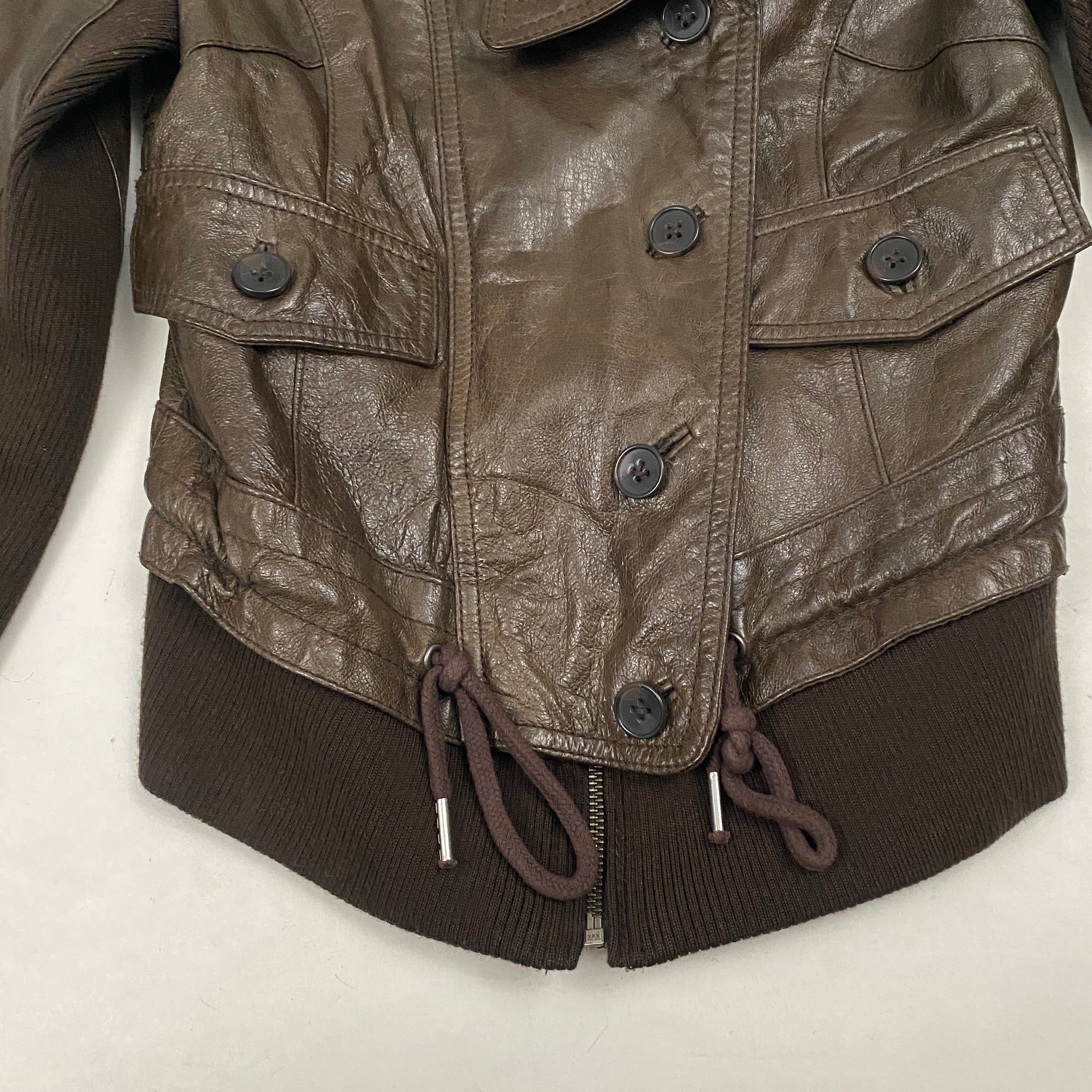 Brown Leather & Knit Jacket (XS)