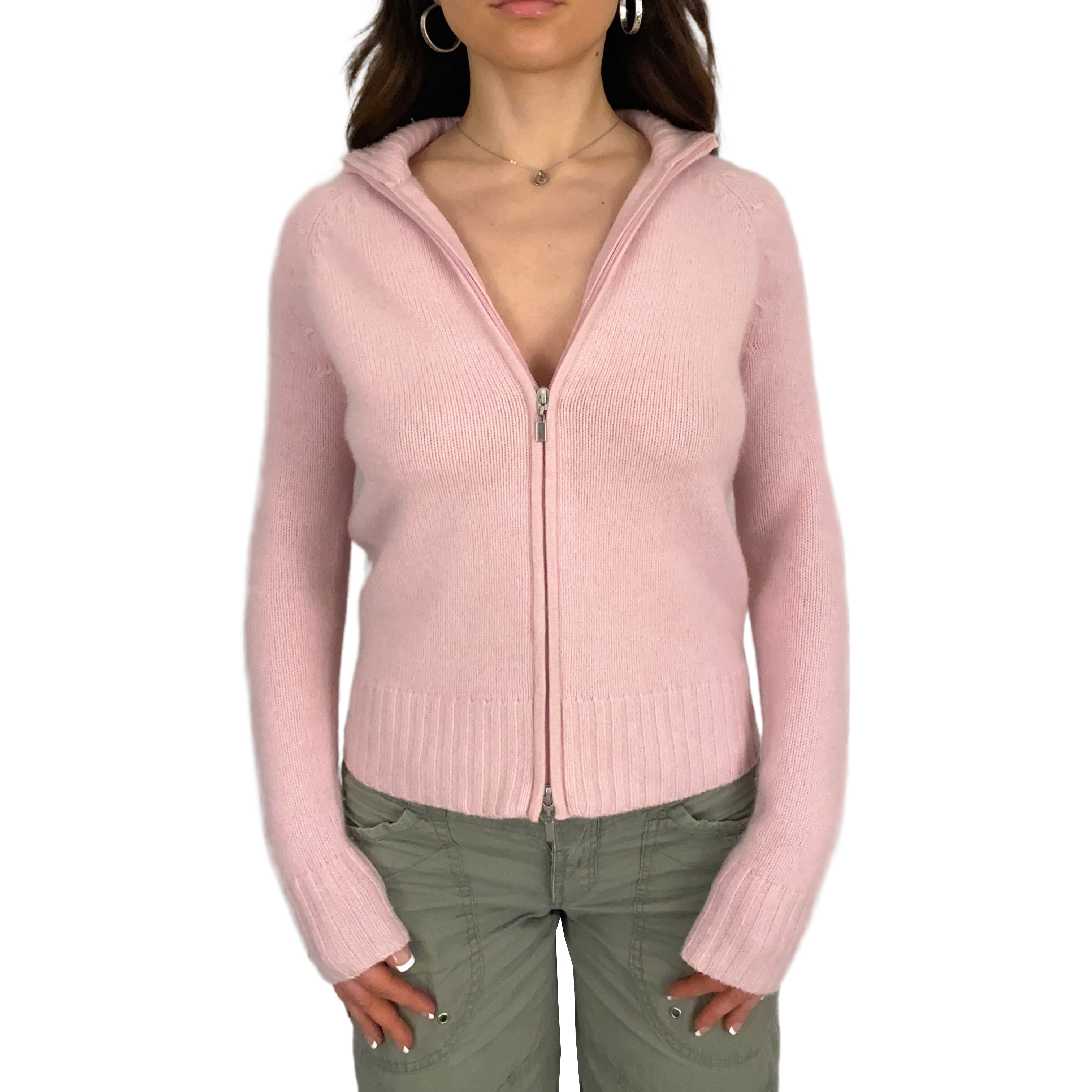 Soft Pink Cashmere Double Zip Sweater (S)