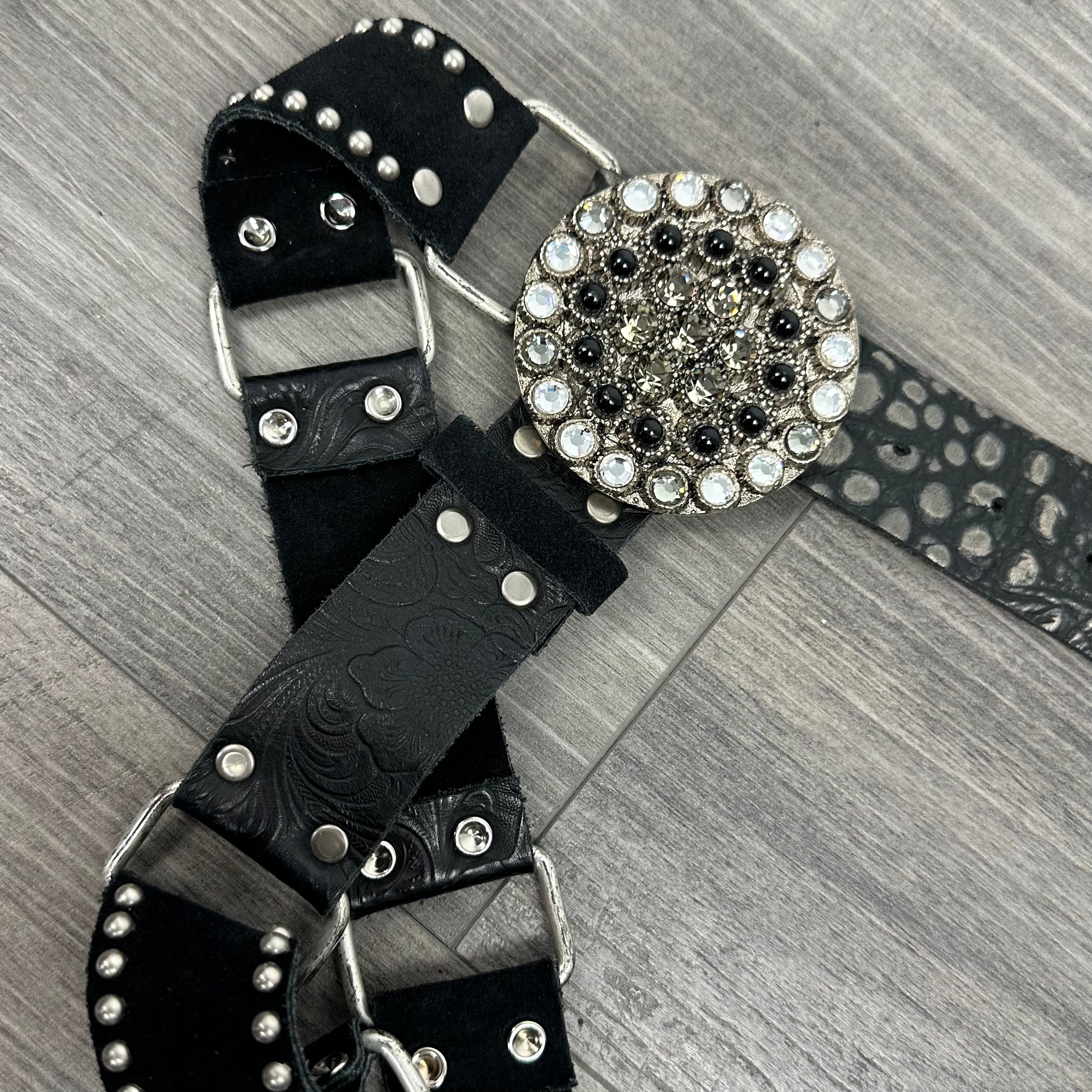 Crystal Leather Statement Belt