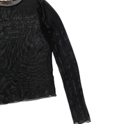 Cop Copine 2000s Black Mesh French Script Long Sleeve Top (XS/S)