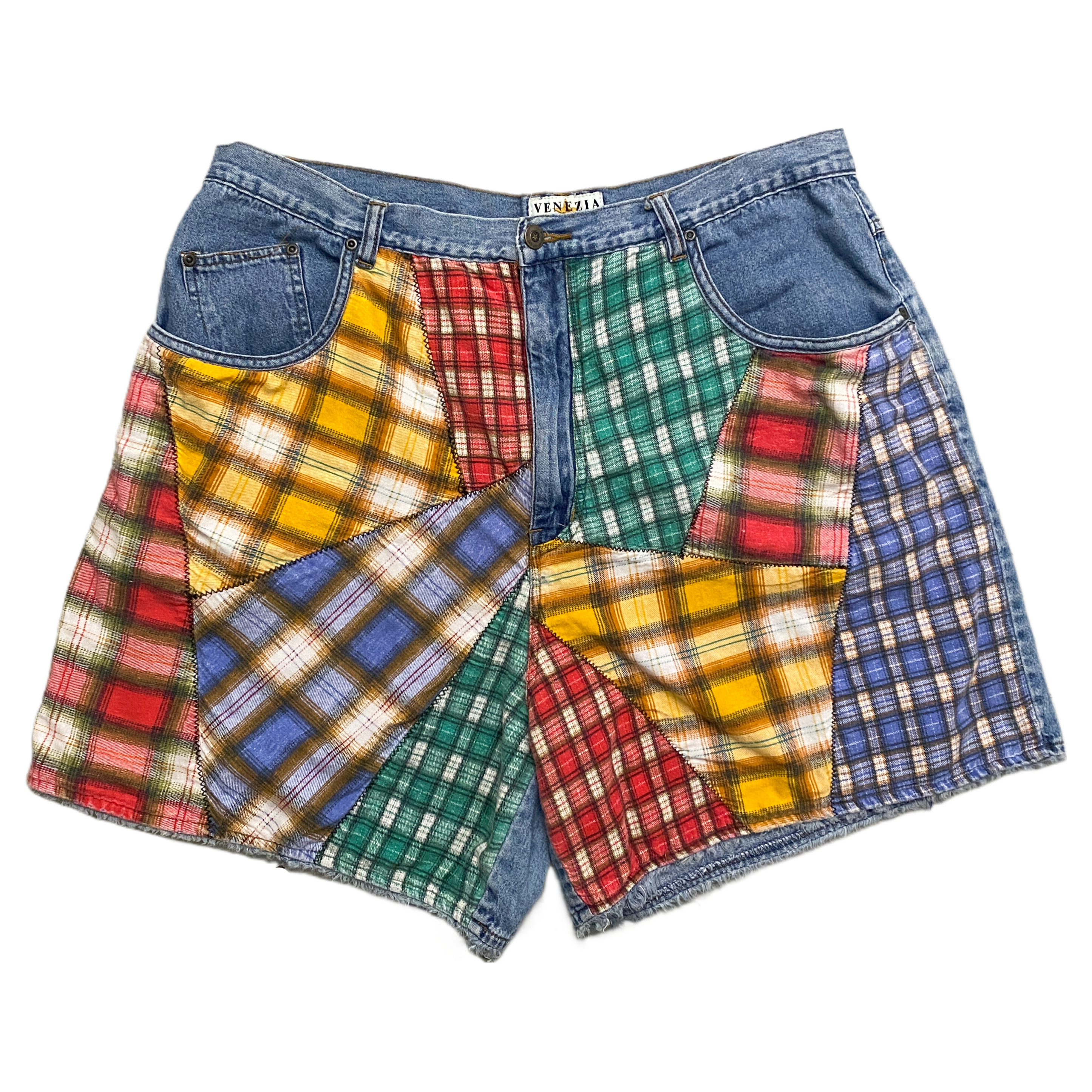 Flannel Patched Denim Shorts (1X)