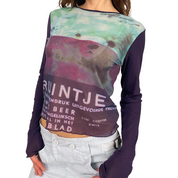 Cop Copine 90s Dreamlike Teddy Bear Graphic Long Sleeve Mesh Top (M)