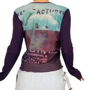 Cop Copine 90s Dreamlike Teddy Bear Graphic Long Sleeve Mesh Top (M)