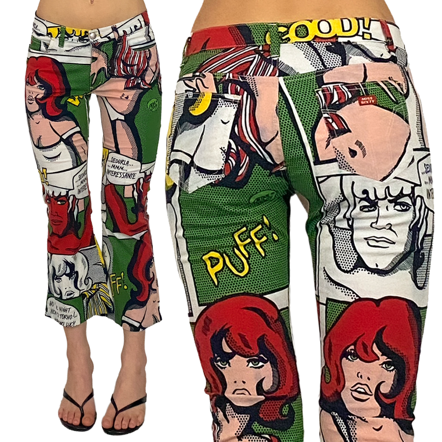 Miss Sixty 2000s RARE Pop Art Comic Flare Capris (XS/S)