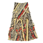 Mixed Print Cascading Ruffle Maxi Skirt (S)