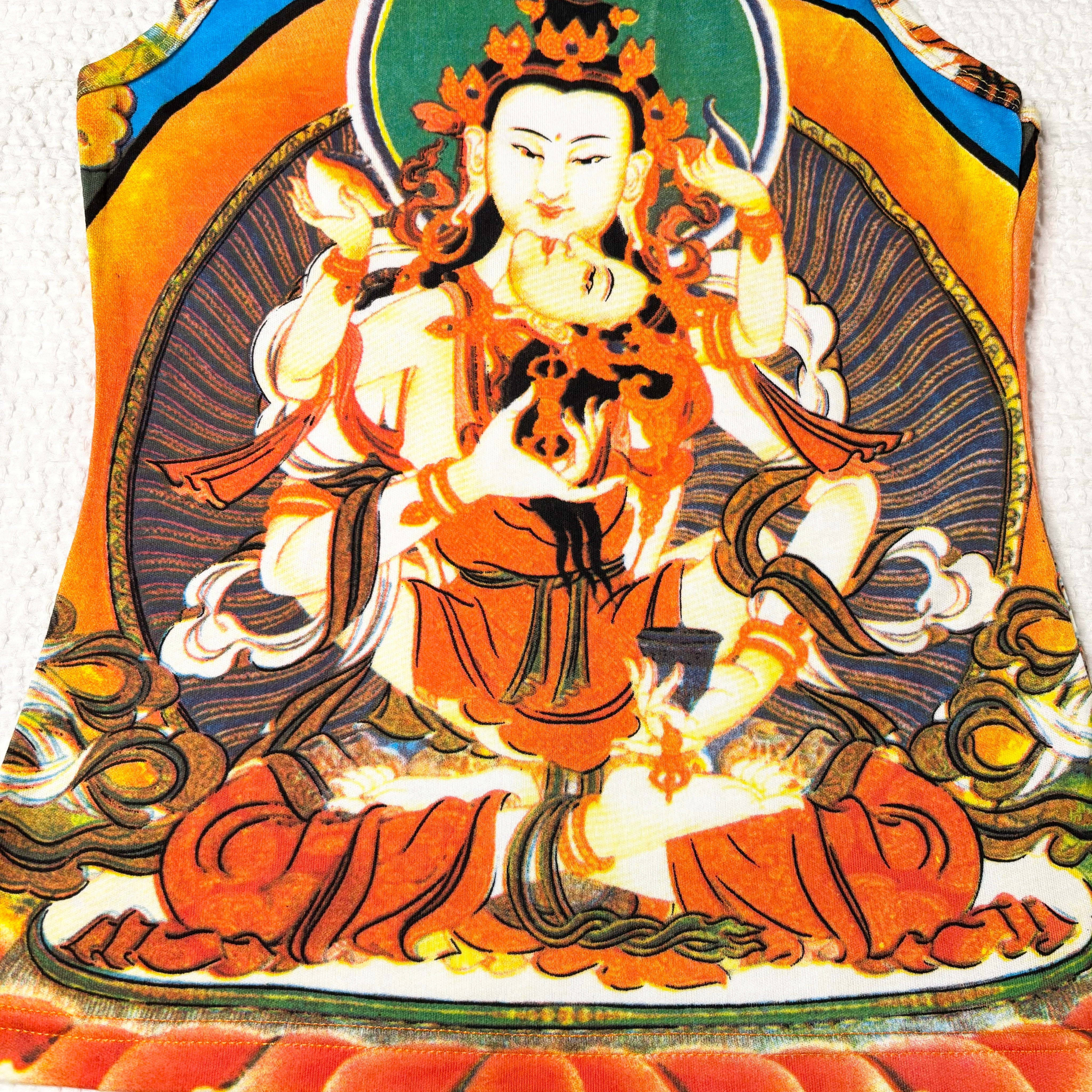 Y2k Ice Blue Buddhist Graphic Racerback Tank (S)