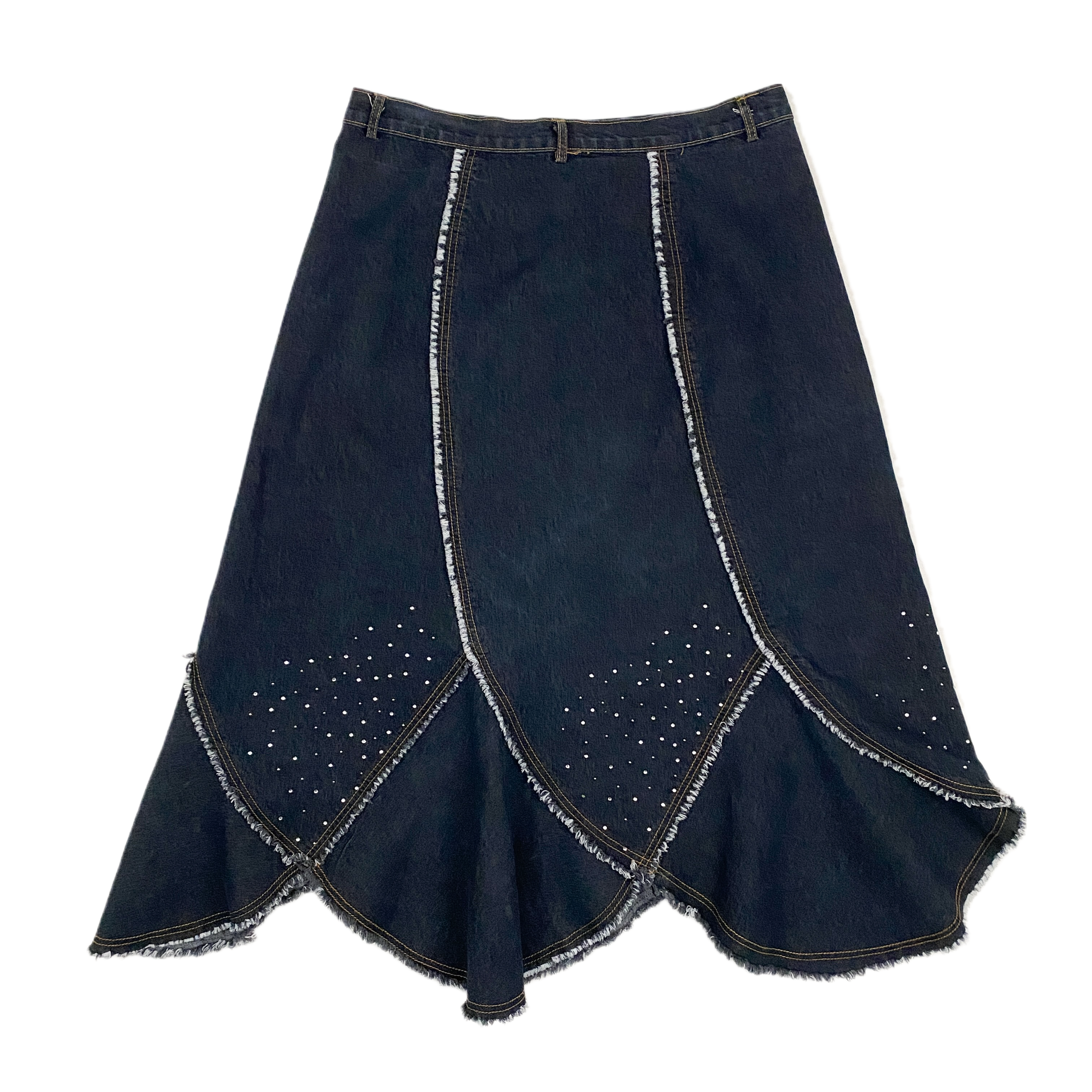 Denim Rhinestone Flared Midi Skirt (XL)