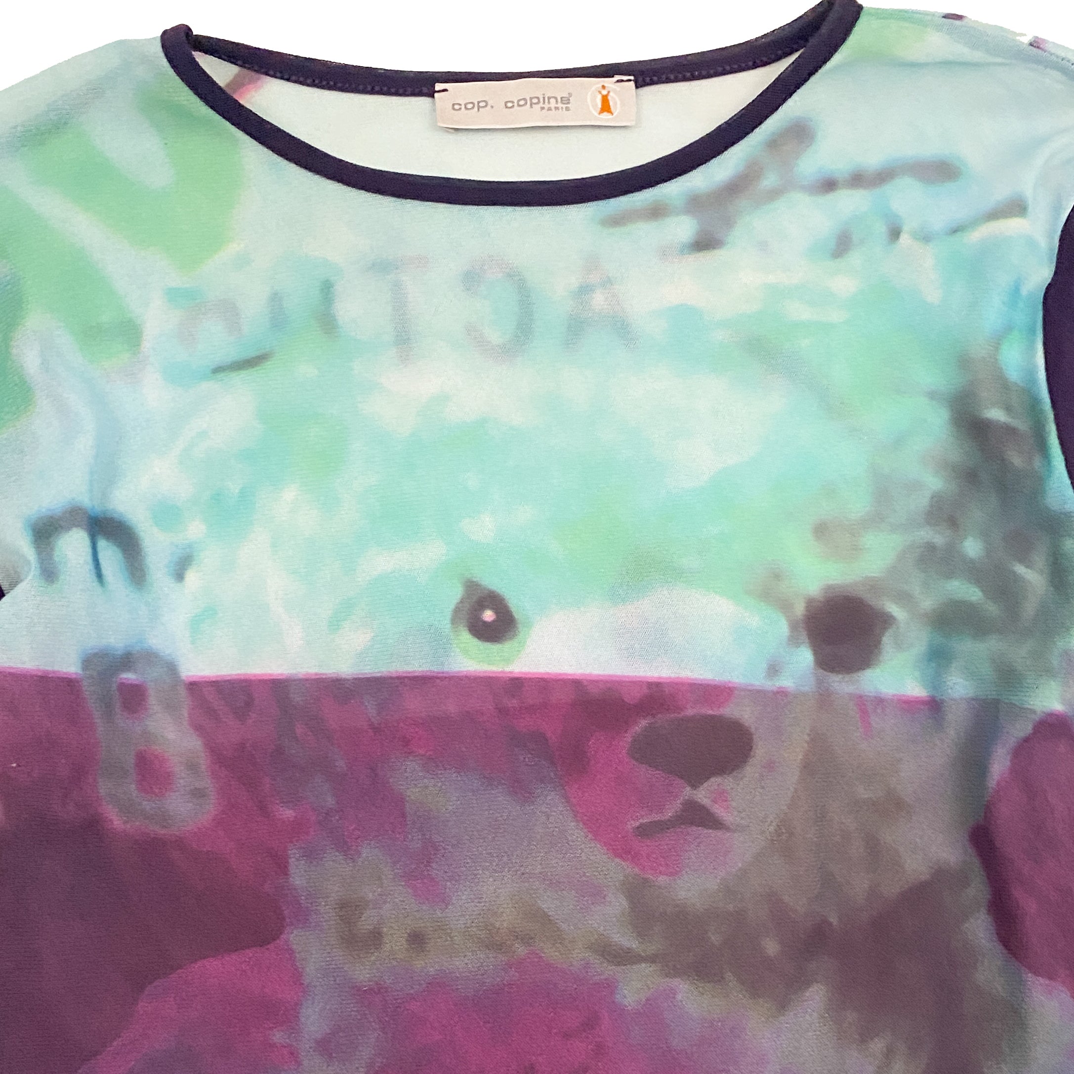 Cop Copine 90s Dreamlike Teddy Bear Graphic Long Sleeve Mesh Top (M)