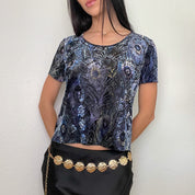 Purple Velour Mesh Printed Top (S)