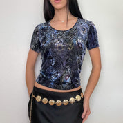 Purple Velour Mesh Printed Top (S)