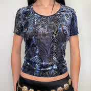 Purple Velour Mesh Printed Top (S)