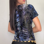 Purple Velour Mesh Printed Top (S)