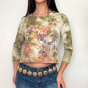 Green Lady Bug 2000s Cropped Tee (M)