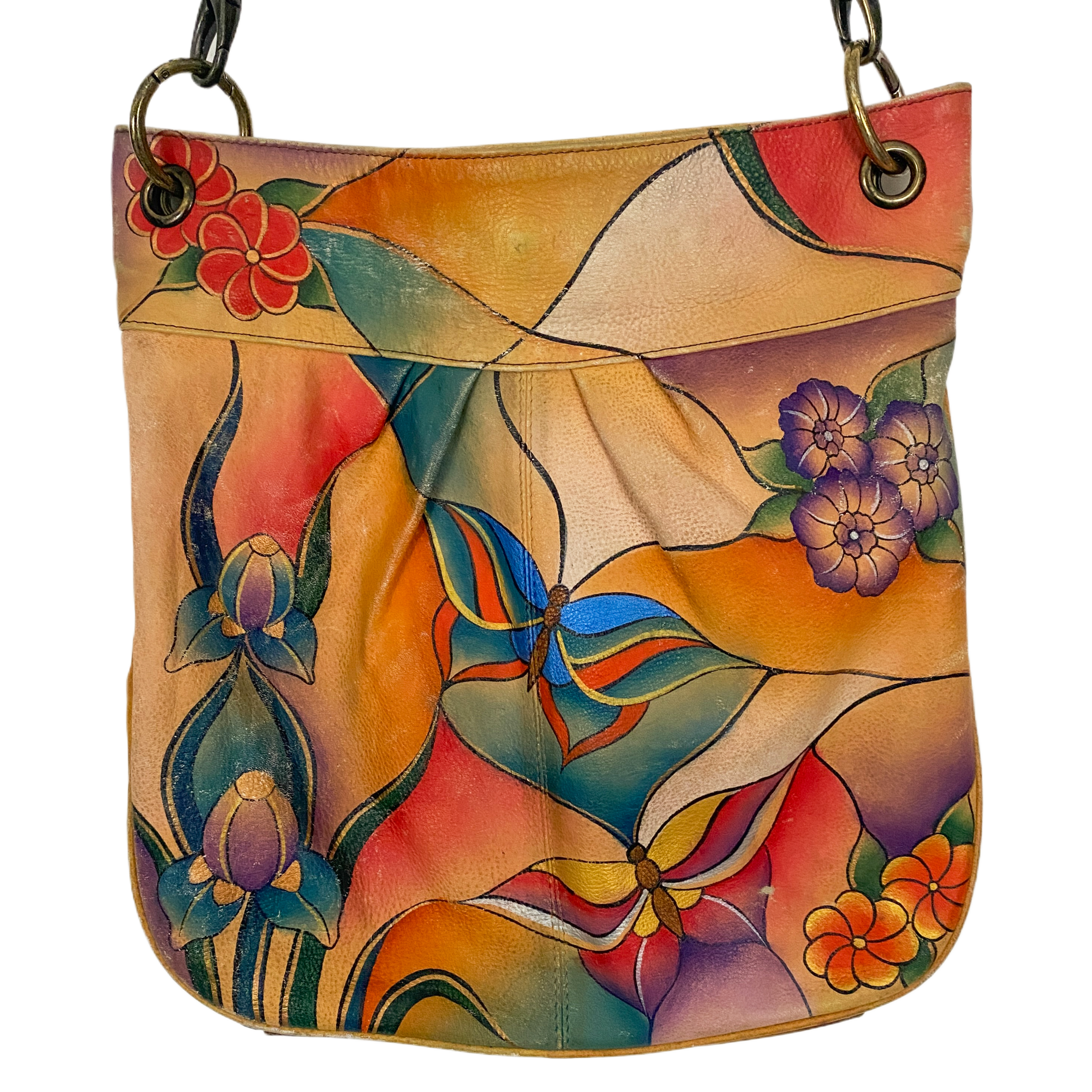 Hand Painted Butterfly Hobo Bag