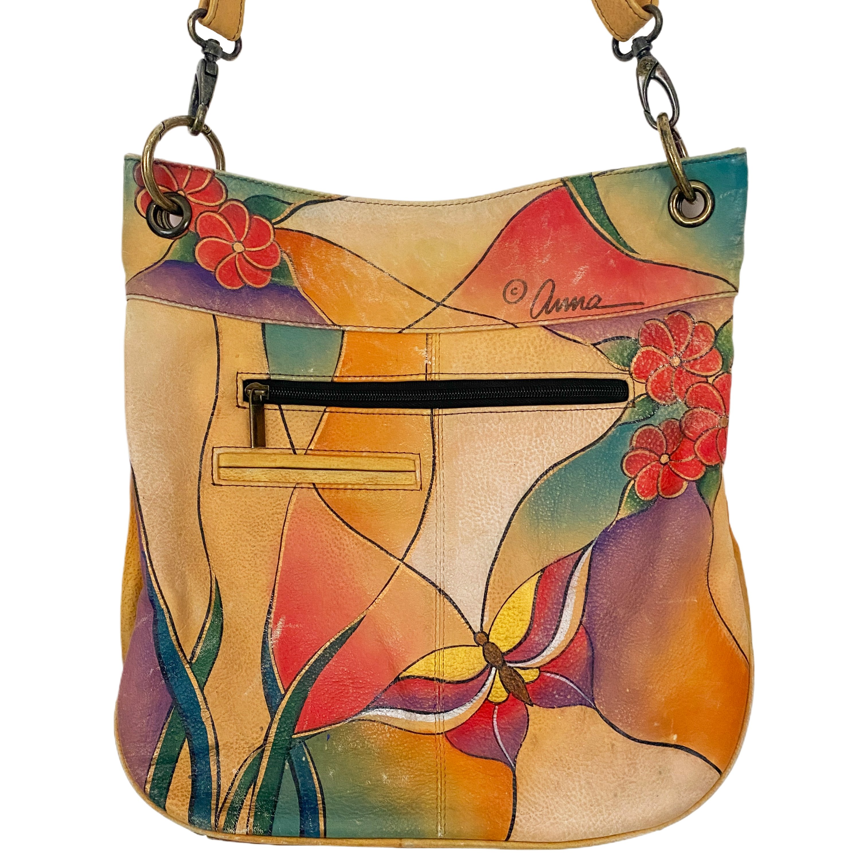 Hand Painted Butterfly Hobo Bag