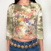 Green Lady Bug 2000s Cropped Tee (M)
