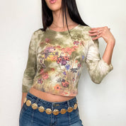 Green Lady Bug 2000s Cropped Tee (M)
