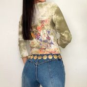 Green Lady Bug 2000s Cropped Tee (M)