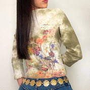 Green Lady Bug 2000s Cropped Tee (M)