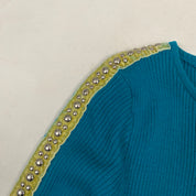 Y2K Ribbed Top with Studded Stripes (S)