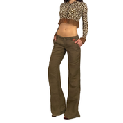 Miss Sixty 2000s Ultra Low Rise Brown Linen Flare Pants (S/M)