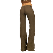 Miss Sixty 2000s Ultra Low Rise Brown Linen Flare Pants (S/M)