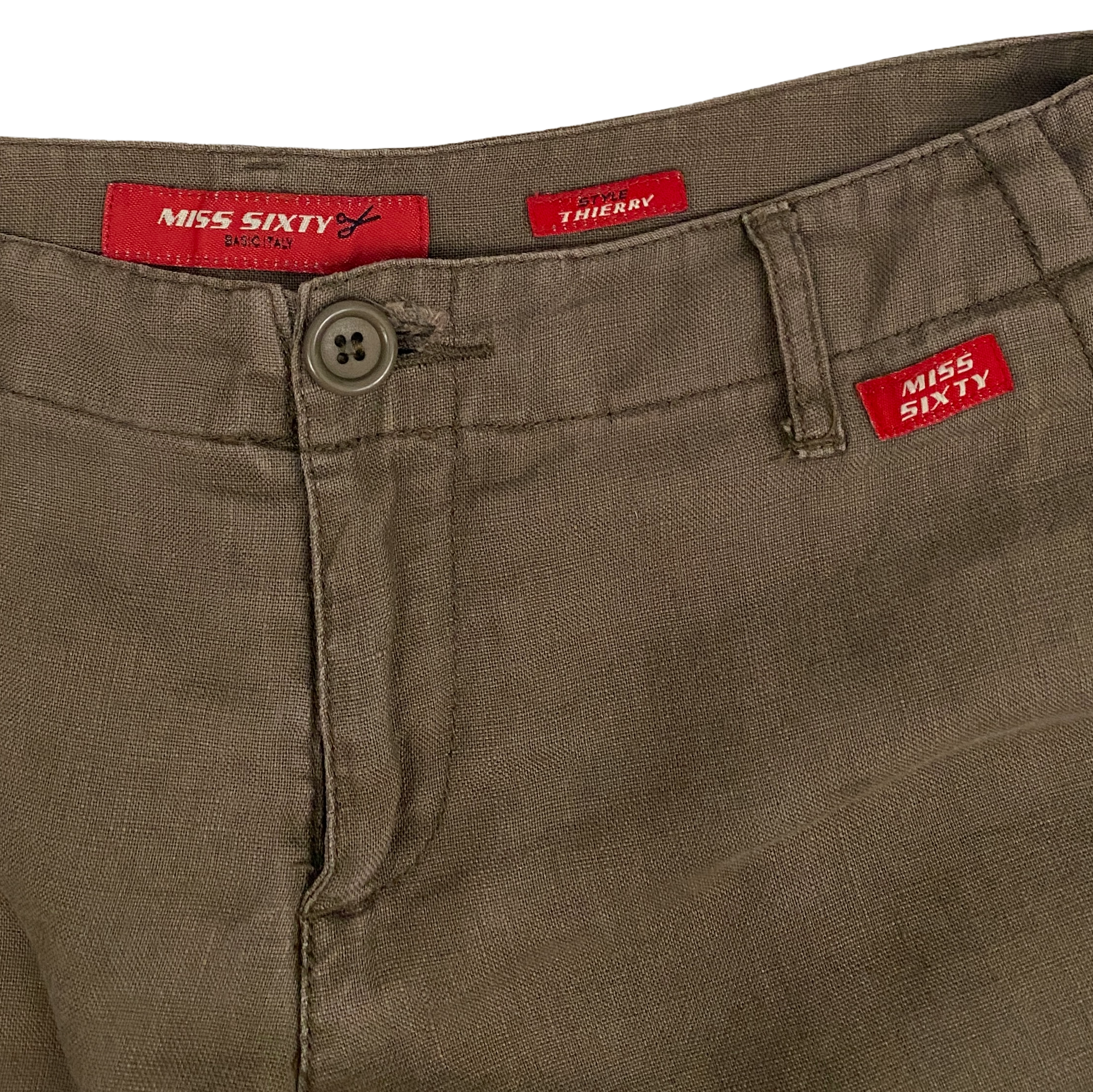 Miss Sixty 2000s Ultra Low Rise Brown Linen Flare Pants (S/M)