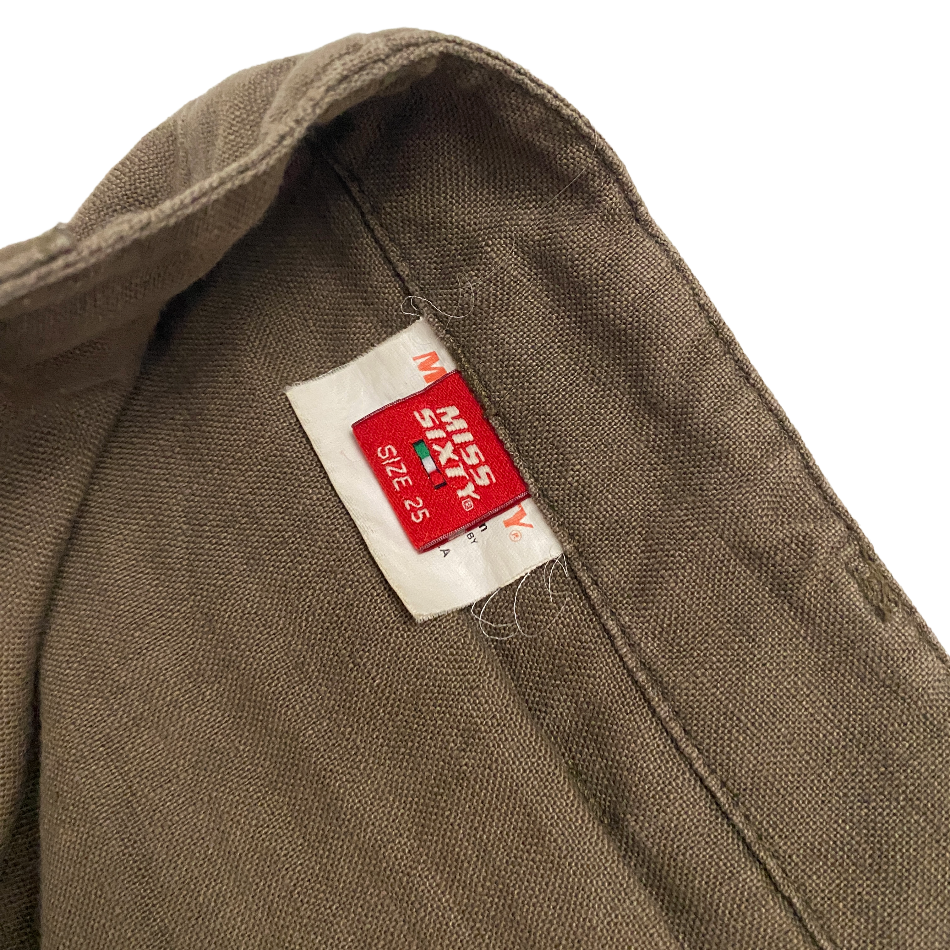 Miss Sixty 2000s Ultra Low Rise Brown Linen Flare Pants (S/M)