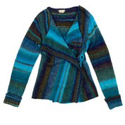 Teal Striped Wrap Sweater (L)