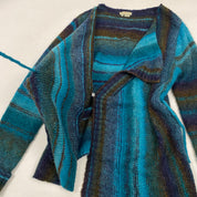 Teal Striped Wrap Sweater (L)
