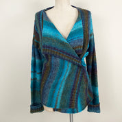 Teal Striped Wrap Sweater (L)