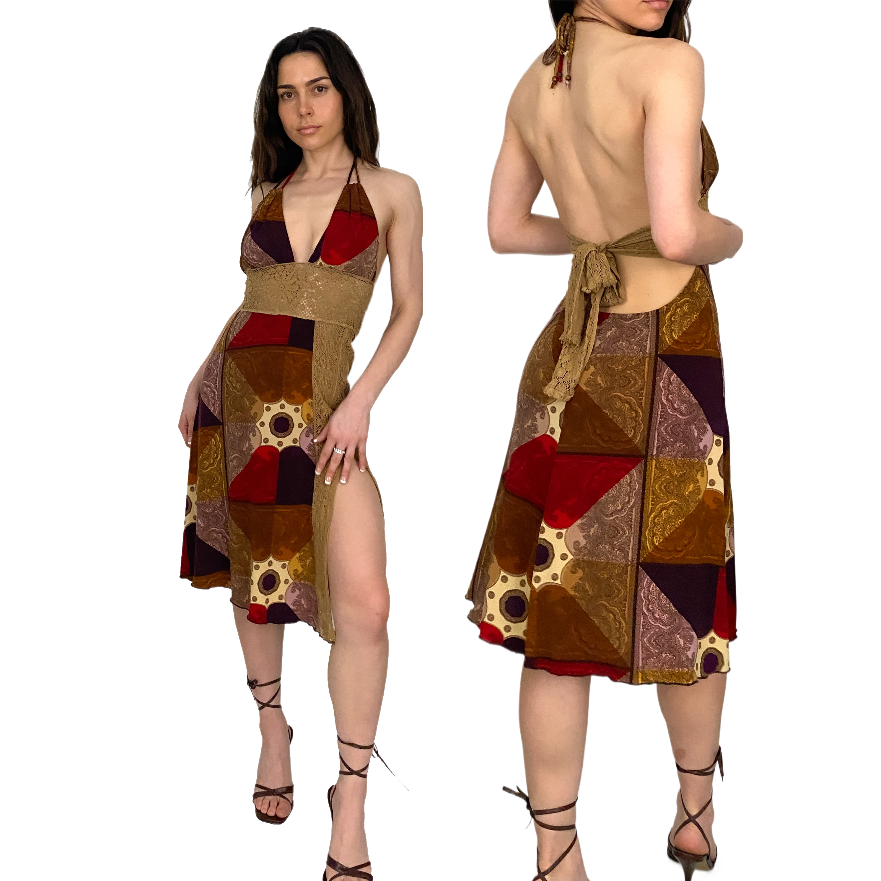 Early 2000's Boho Halter Dress (S/M)