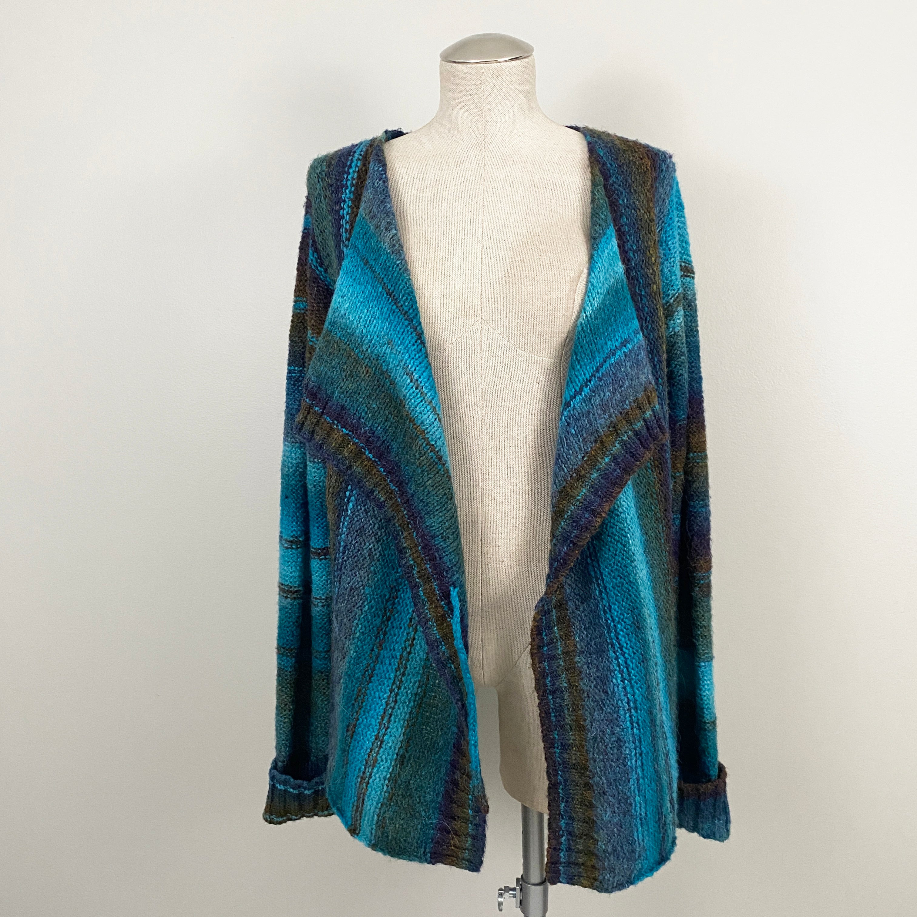 Teal Striped Wrap Sweater (L)