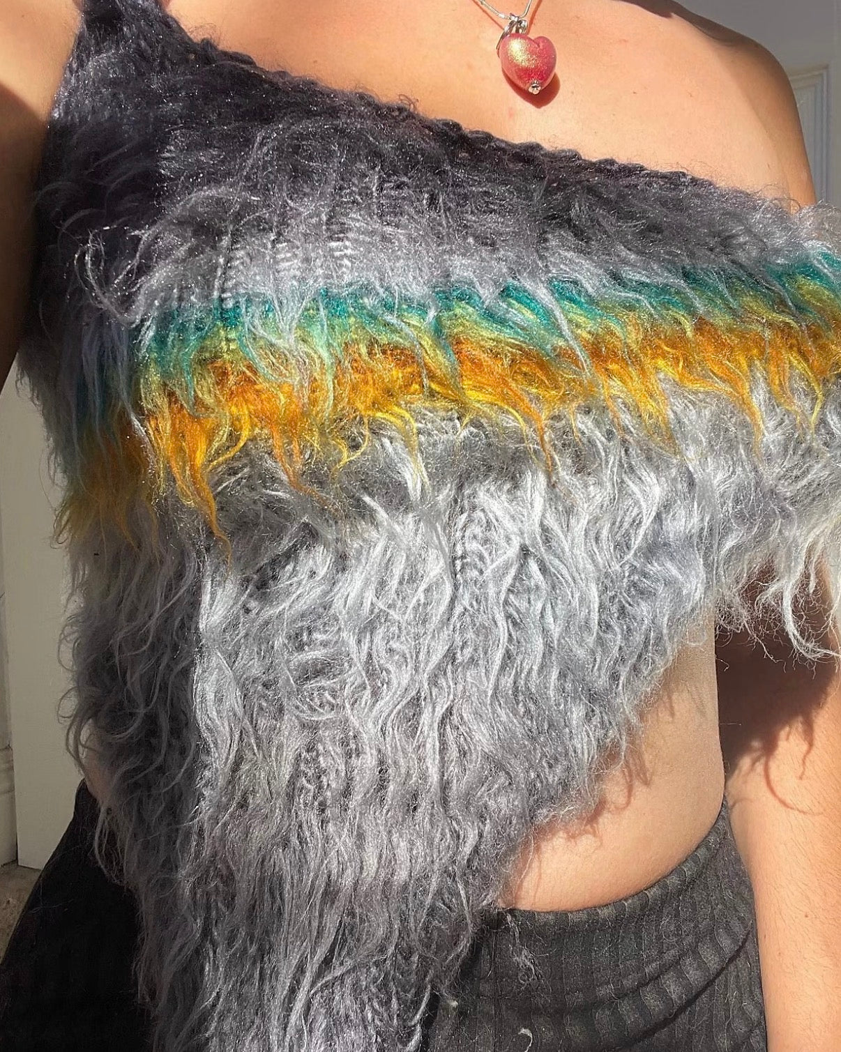 Gray Fuzzy Asymmetrical One Shoulder Knit Top (XS-XL)