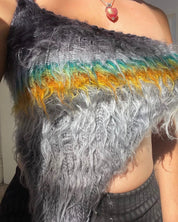 Gray Fuzzy Asymmetrical One Shoulder Knit Top (XS-XL)