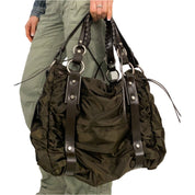 Satin and Leather Large Shoulder Bag