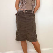 Brown Denim Cargo Y2K Midi Skirt (S)