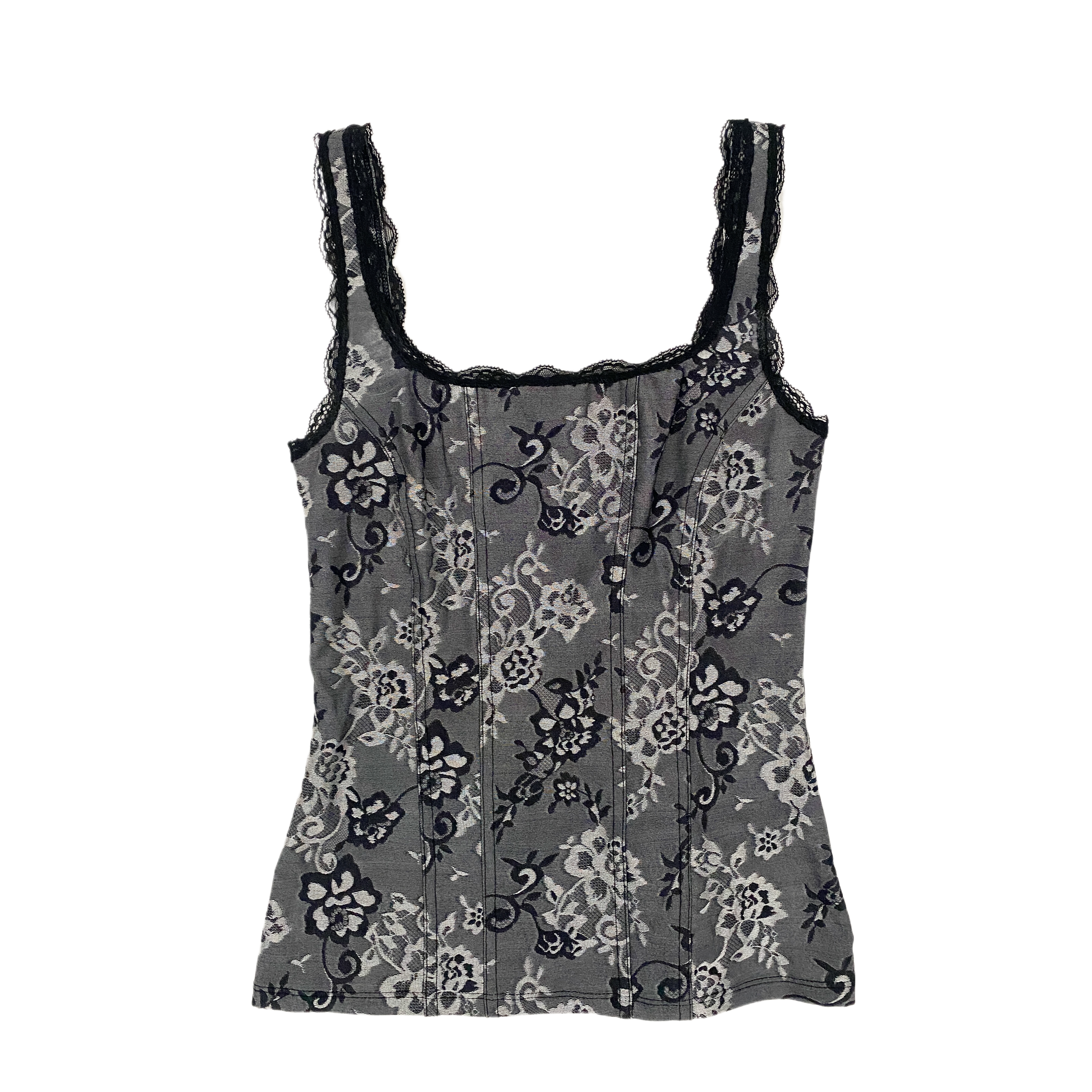 Noir Floral Jacquard Corset Top (XS)