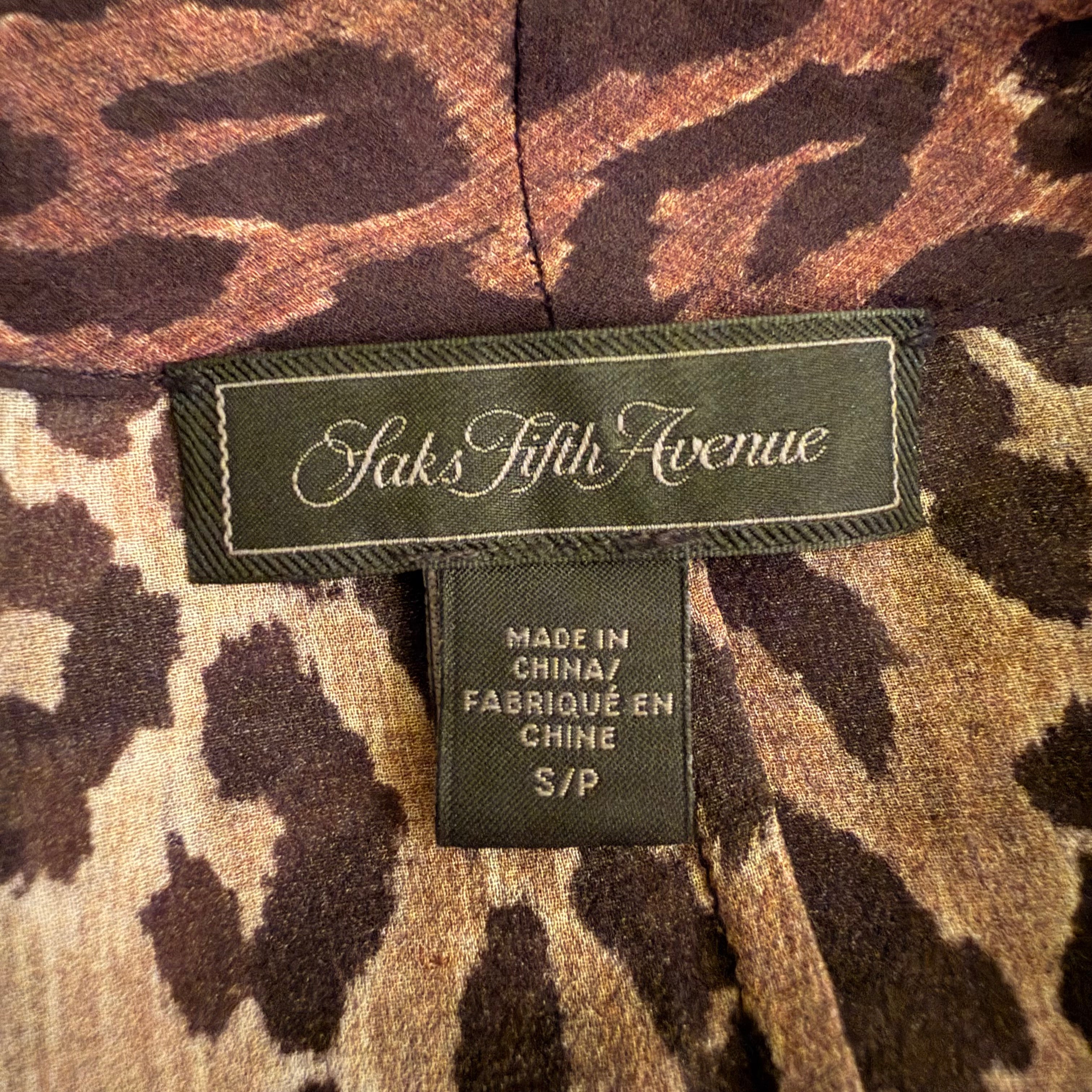 Saks Sheer Silk Leopard Blouse (S/M)