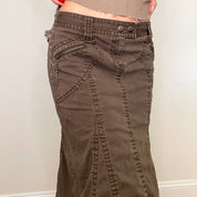 Brown Denim Cargo Y2K Midi Skirt (S)