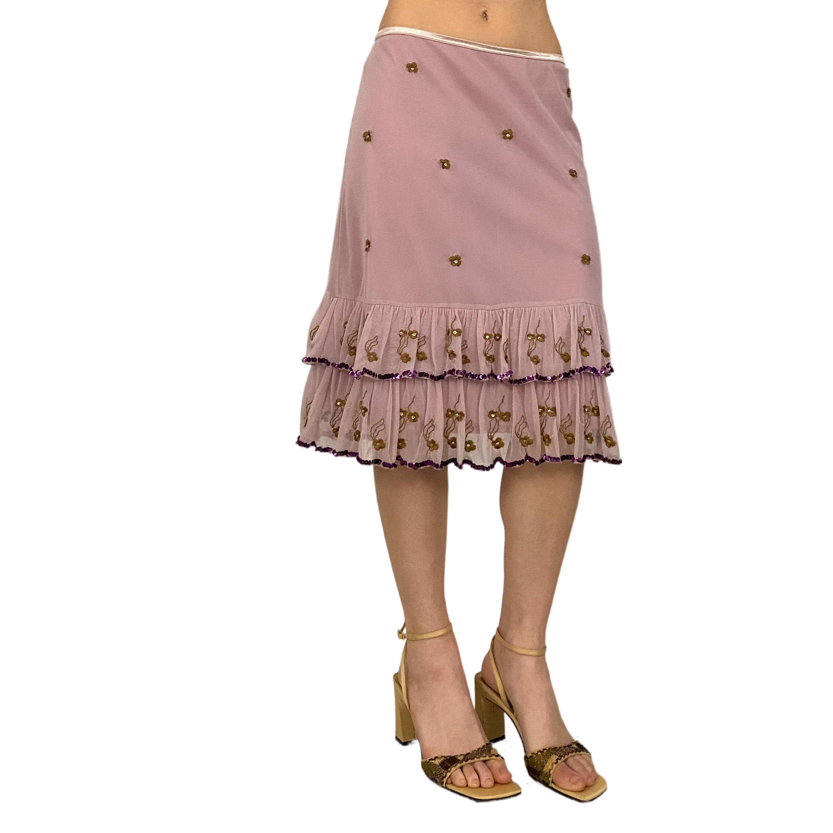 Embellished Mesh Midi Skirt (L)