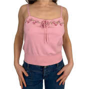 Rhinestone & Embroidered Silk Cami (S)