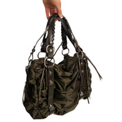 Satin and Leather Large Shoulder Bag