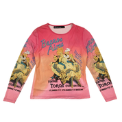 Miss Sixty Luxury Buenos Aires Pink Long Sleeve Mesh Graphic Top (M)