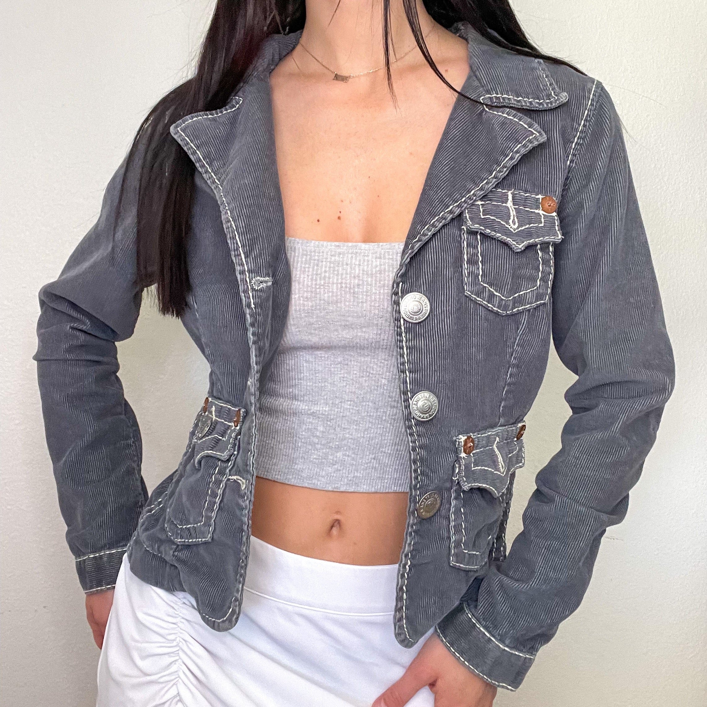 Dust Blue Corduroy True Religion Jacket (S/M)