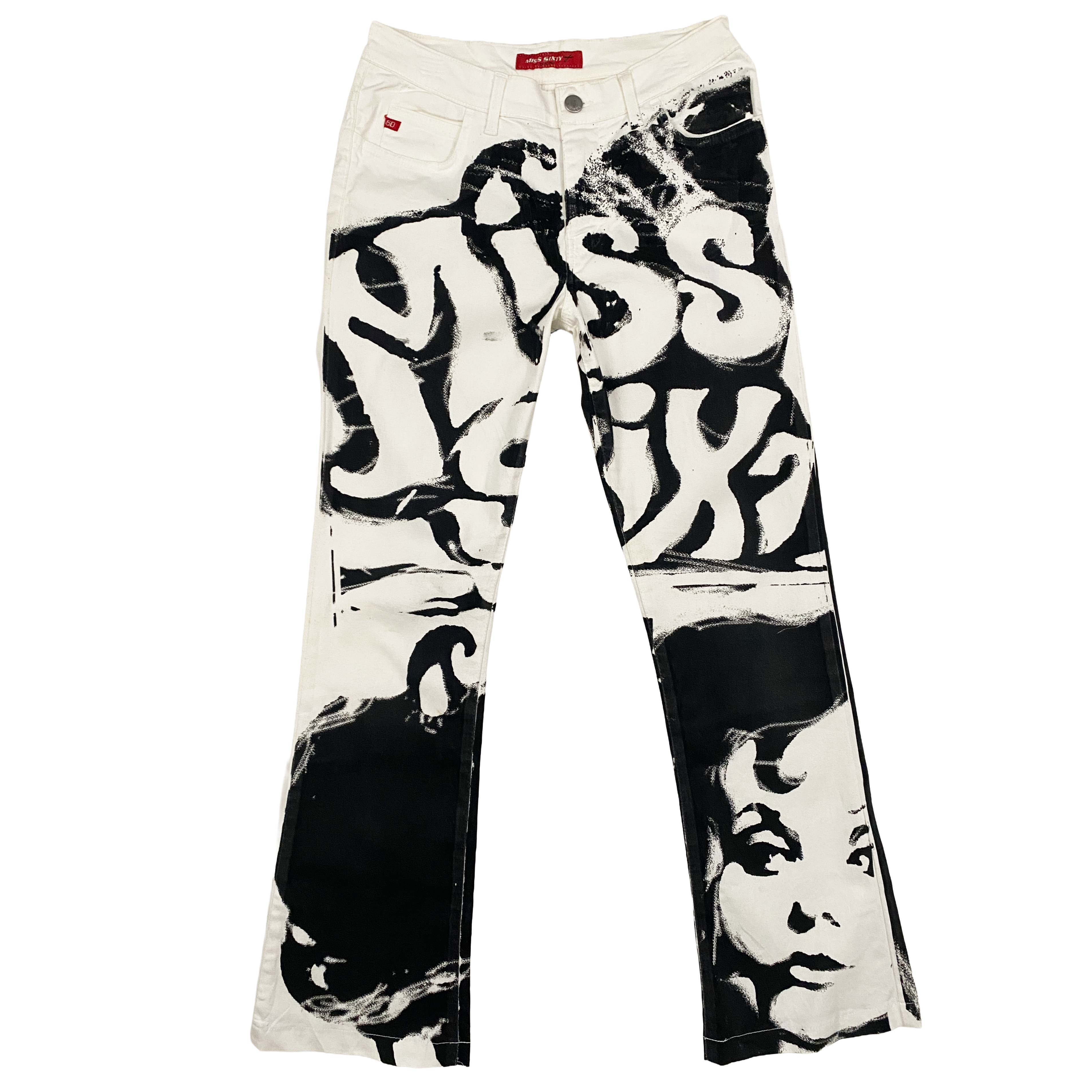 Miss Sixty 2000s Graffiti & Face Print Flare Jeans (S)