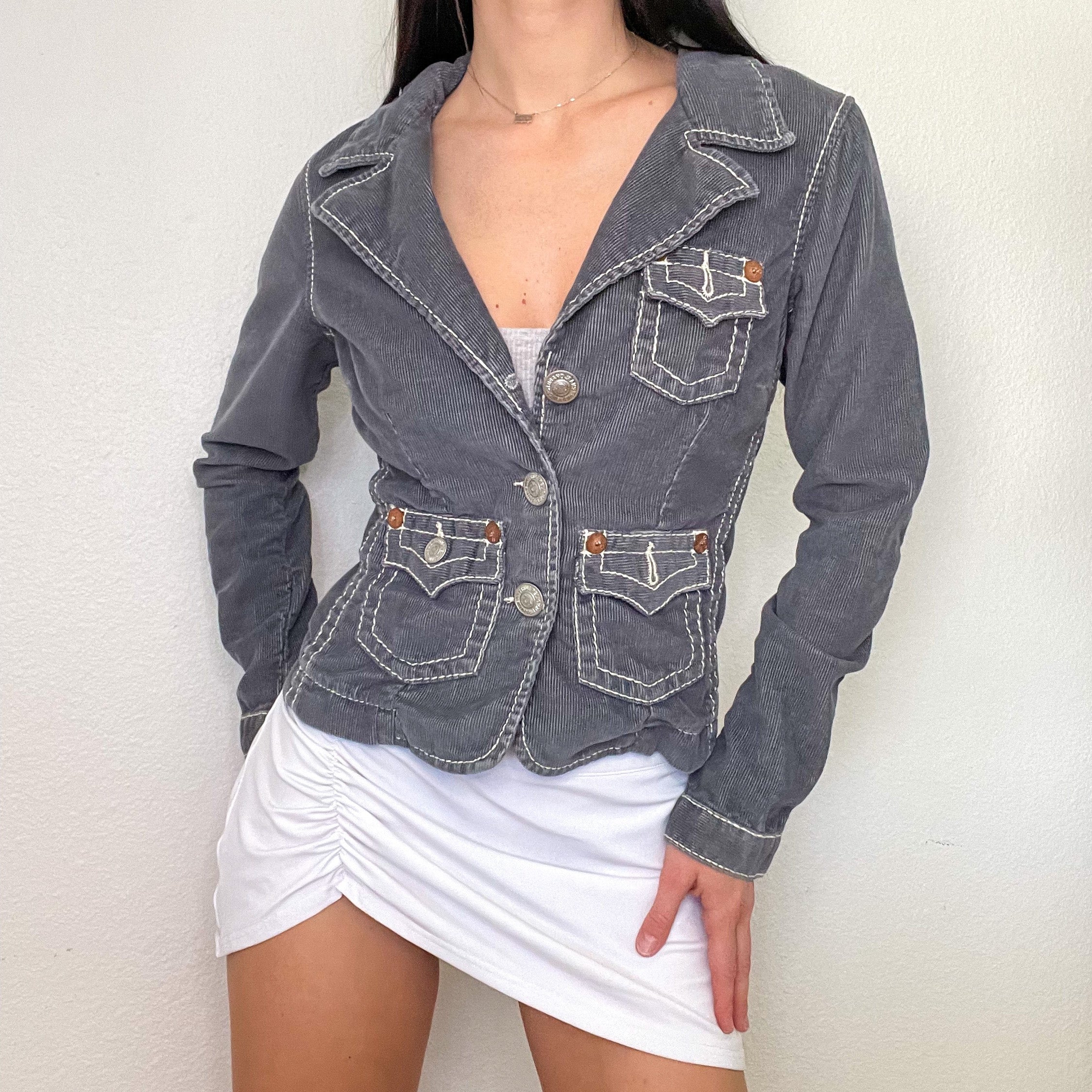 Dust Blue Corduroy True Religion Jacket (S/M)