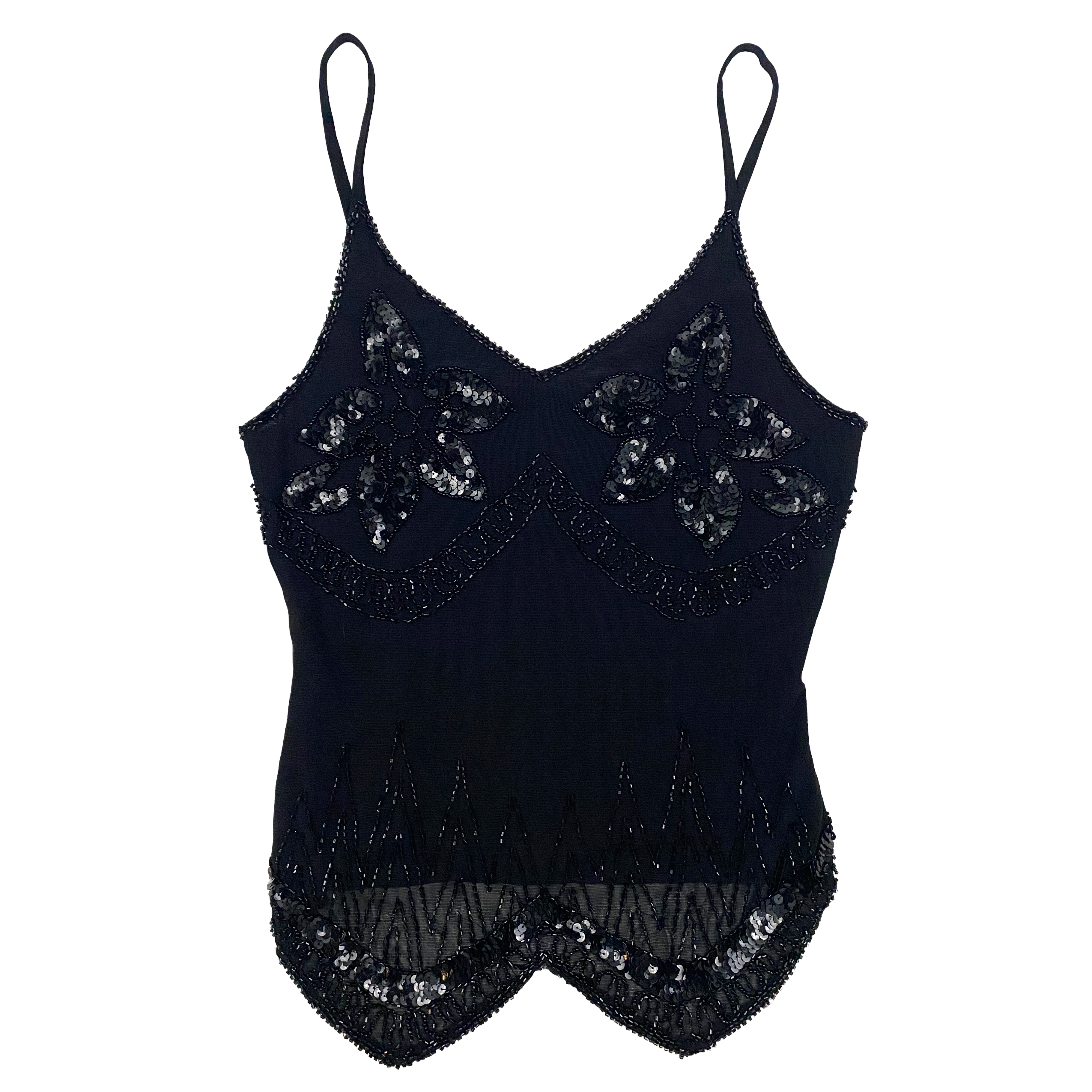 Vintage Black Embellished Mesh Tank Top (S)
